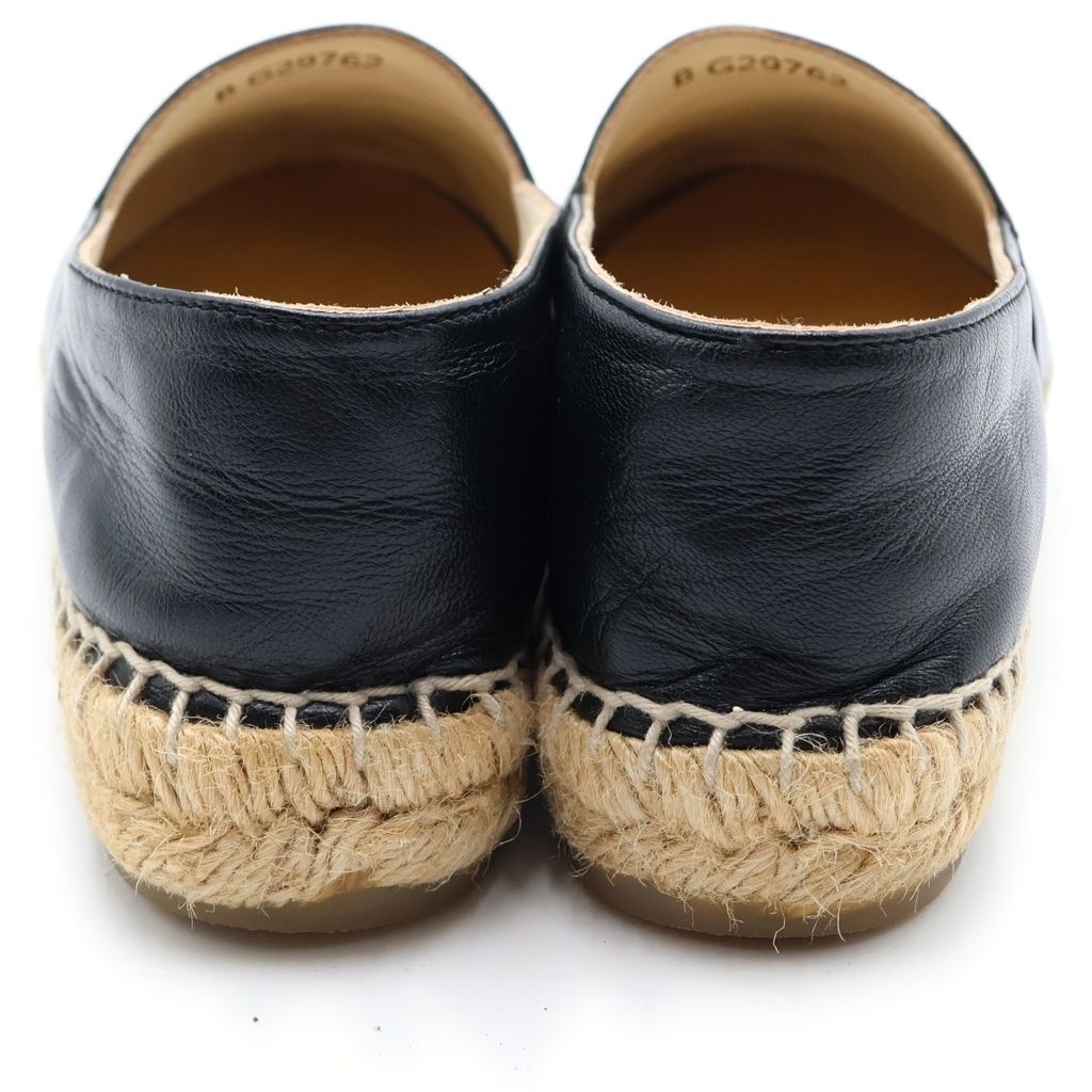 Chanel CC Logo Espadrilles Flat Shoes Slip on Lambskin Leather Black — view 3