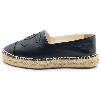 Chanel CC Logo Espadrilles Flat Shoes Slip on Lambskin Leather Black — view 2