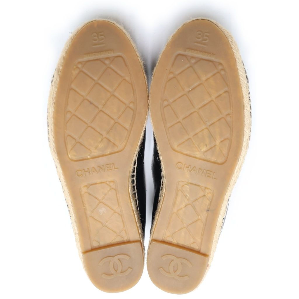 Chanel CC Logo Espadrilles Flat Shoes Slip on Lambskin Leather Black — view 5
