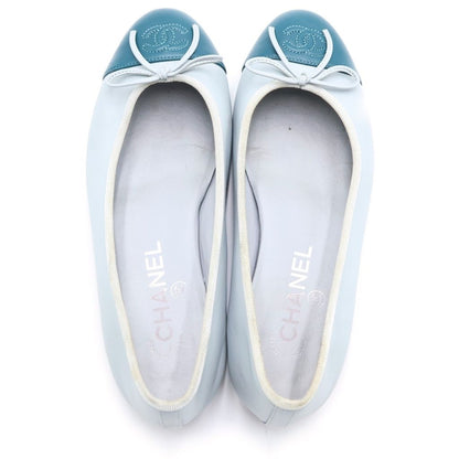 Chanel CC Logo Velours Nash Pumps Leather Blue Gray Heel — view 4