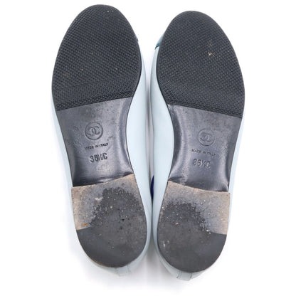 Chanel CC Logo Velours Nash Pumps Leather Blue Gray Heel — view 5