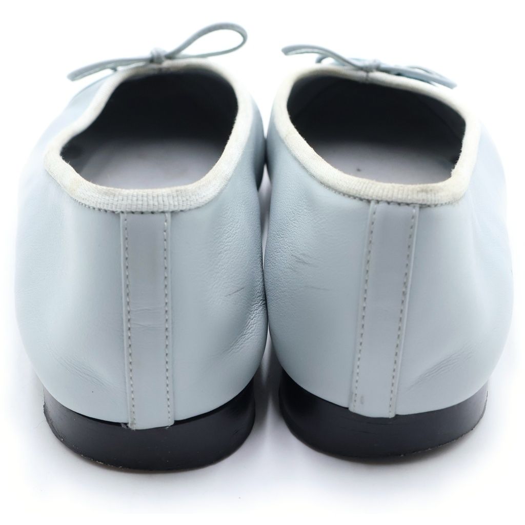Chanel CC Logo Velours Nash Pumps Leather Blue Gray Heel — view 3