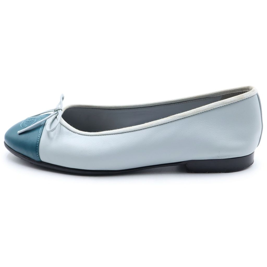 Chanel CC Logo Velours Nash Pumps Leather Blue Gray Heel