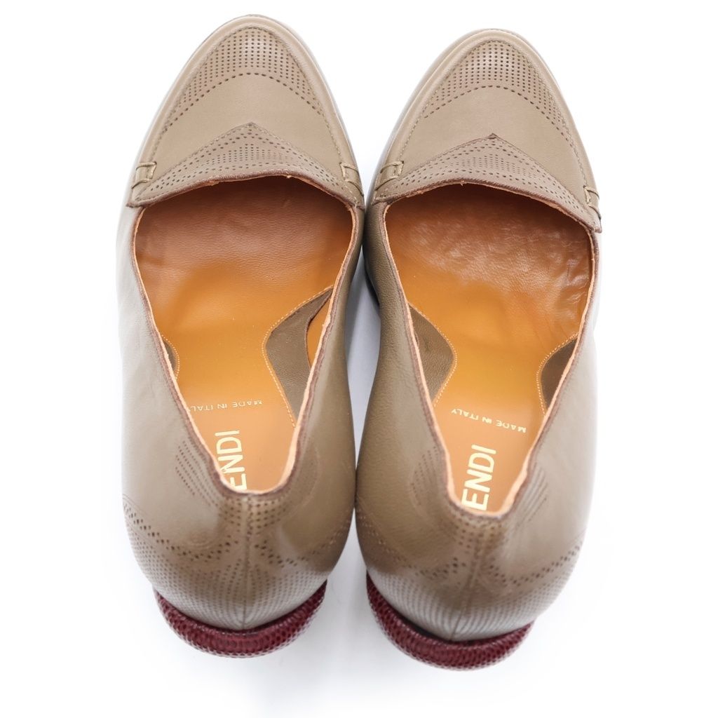 Fendi Block Heels Pumps Shoes Bicolor Leather Olive Burgundy — view 4