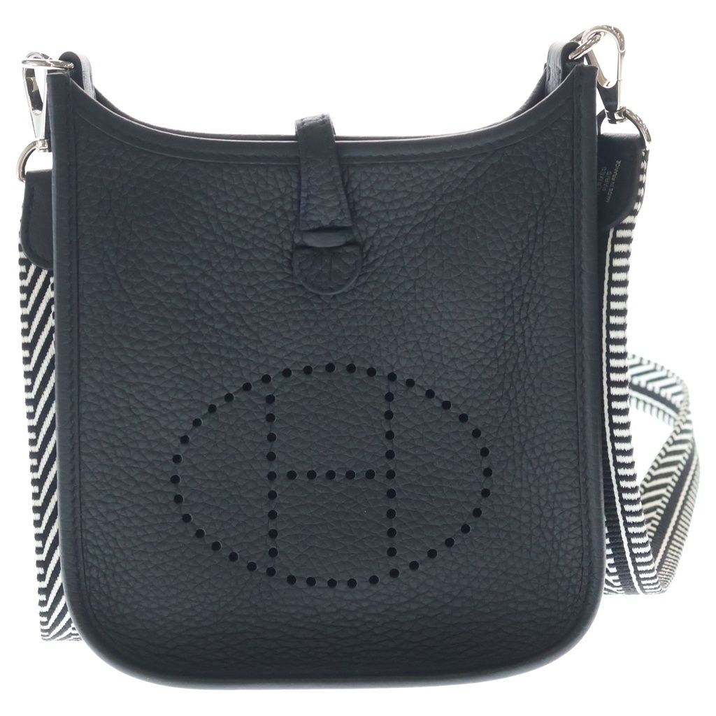 Hermes Evelyne TPM Taurillon Clemence Silver Shoulder Bag Black