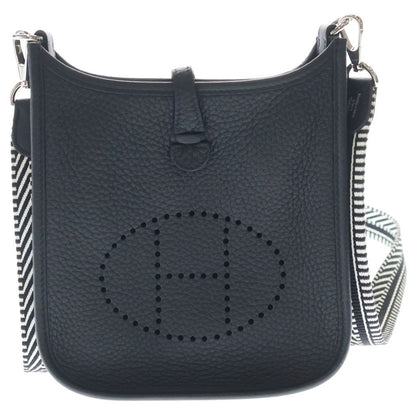 Hermes Evelyne TPM Taurillon Clemence Silver Shoulder Bag Black
