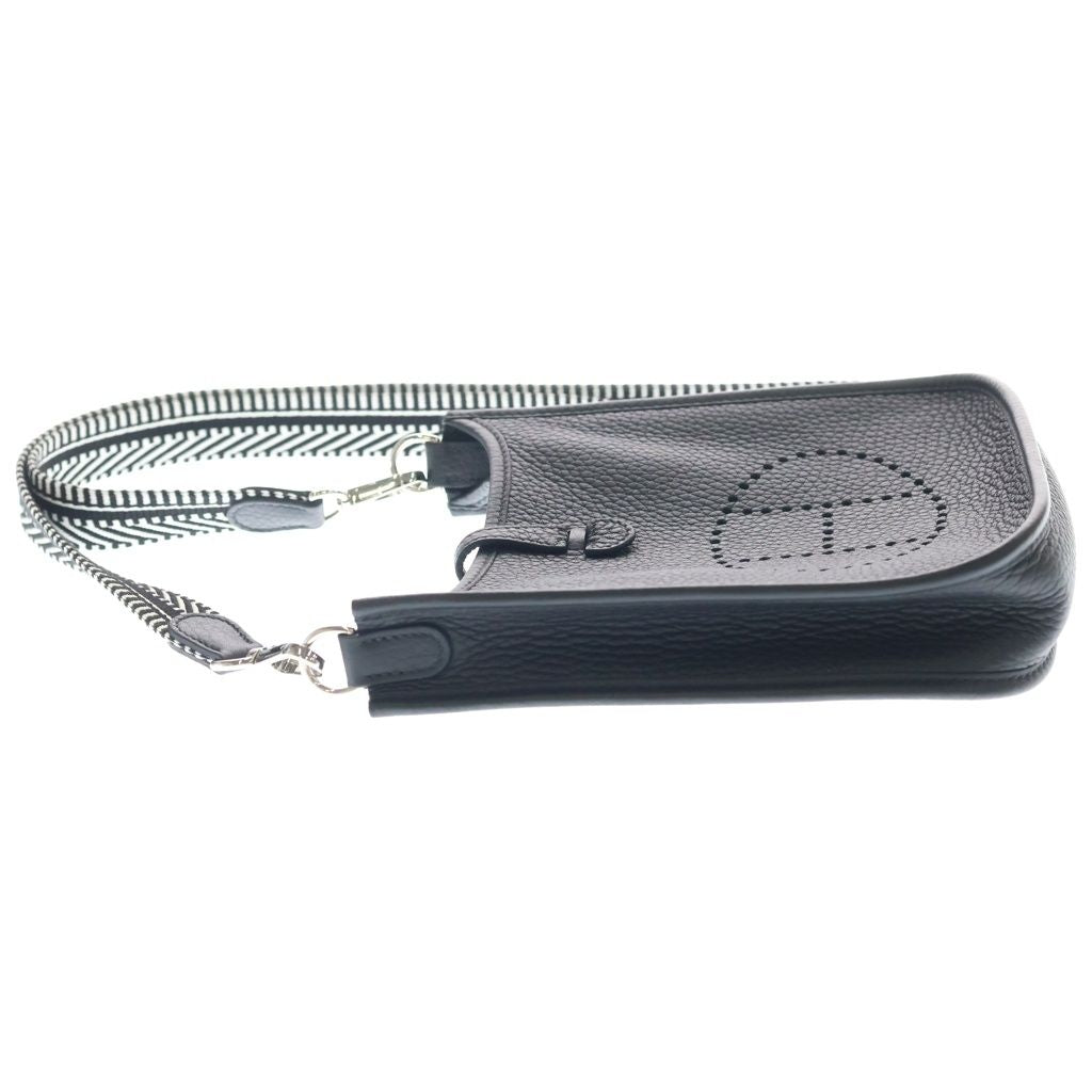 Hermes Evelyne TPM Taurillon Clemence Silver Shoulder Bag Black — view 3