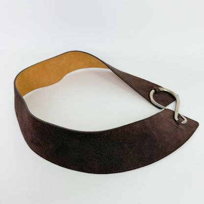 Loewe Suede Wide Hook Buckle Belt Brown Silver Vintage — view 3
