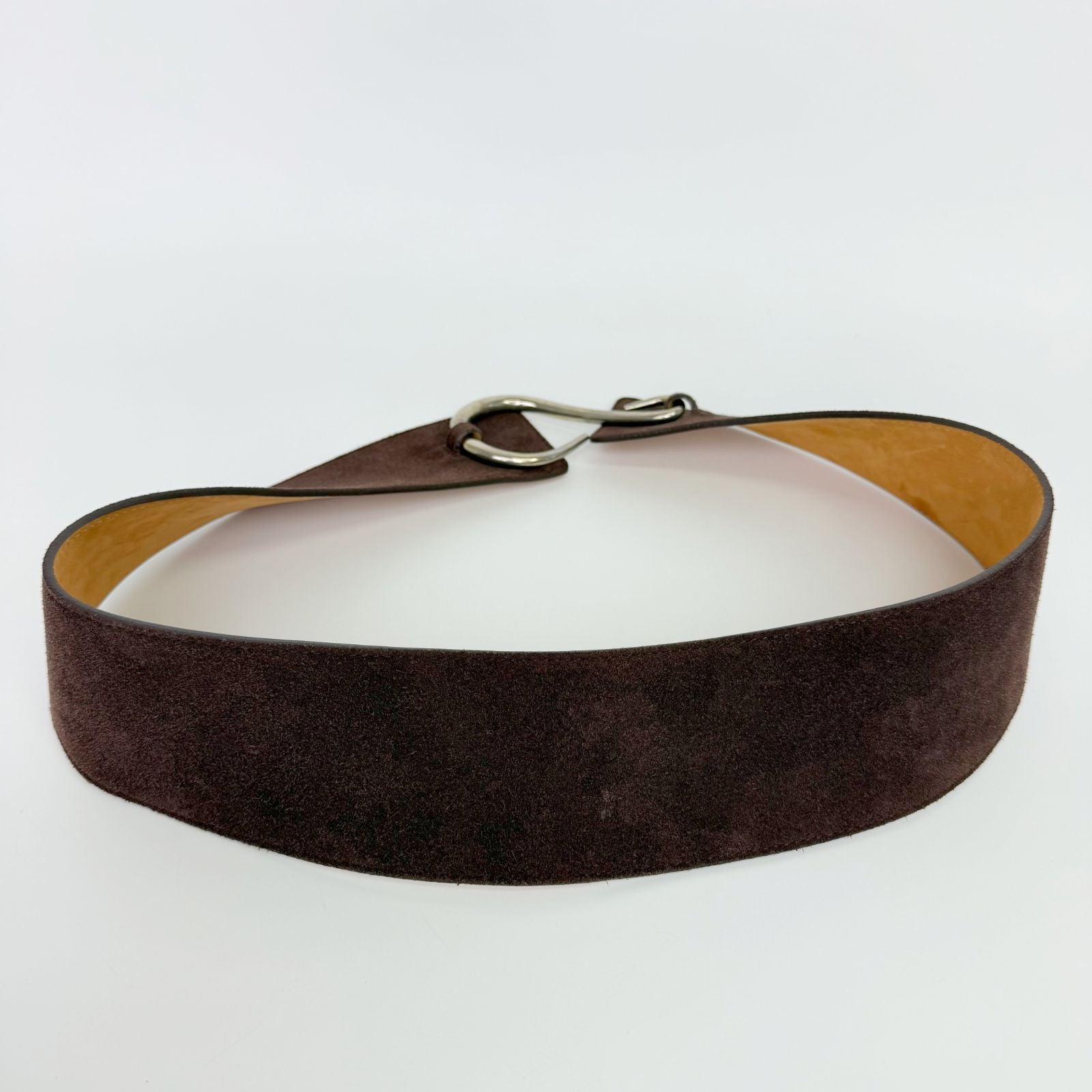 Loewe Suede Wide Hook Buckle Belt Brown Silver Vintage — view 4
