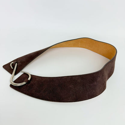 Loewe Suede Wide Hook Buckle Belt Brown Silver Vintage — view 5