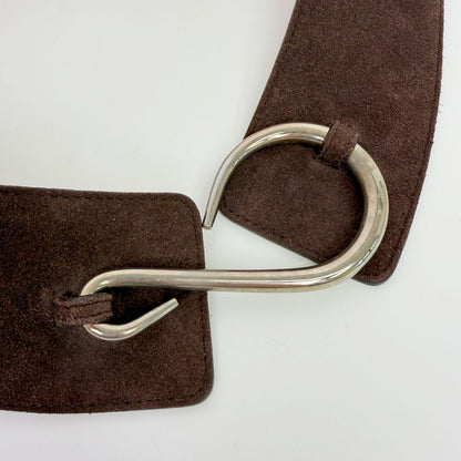 Loewe Suede Wide Hook Buckle Belt Brown Silver Vintage — view 2