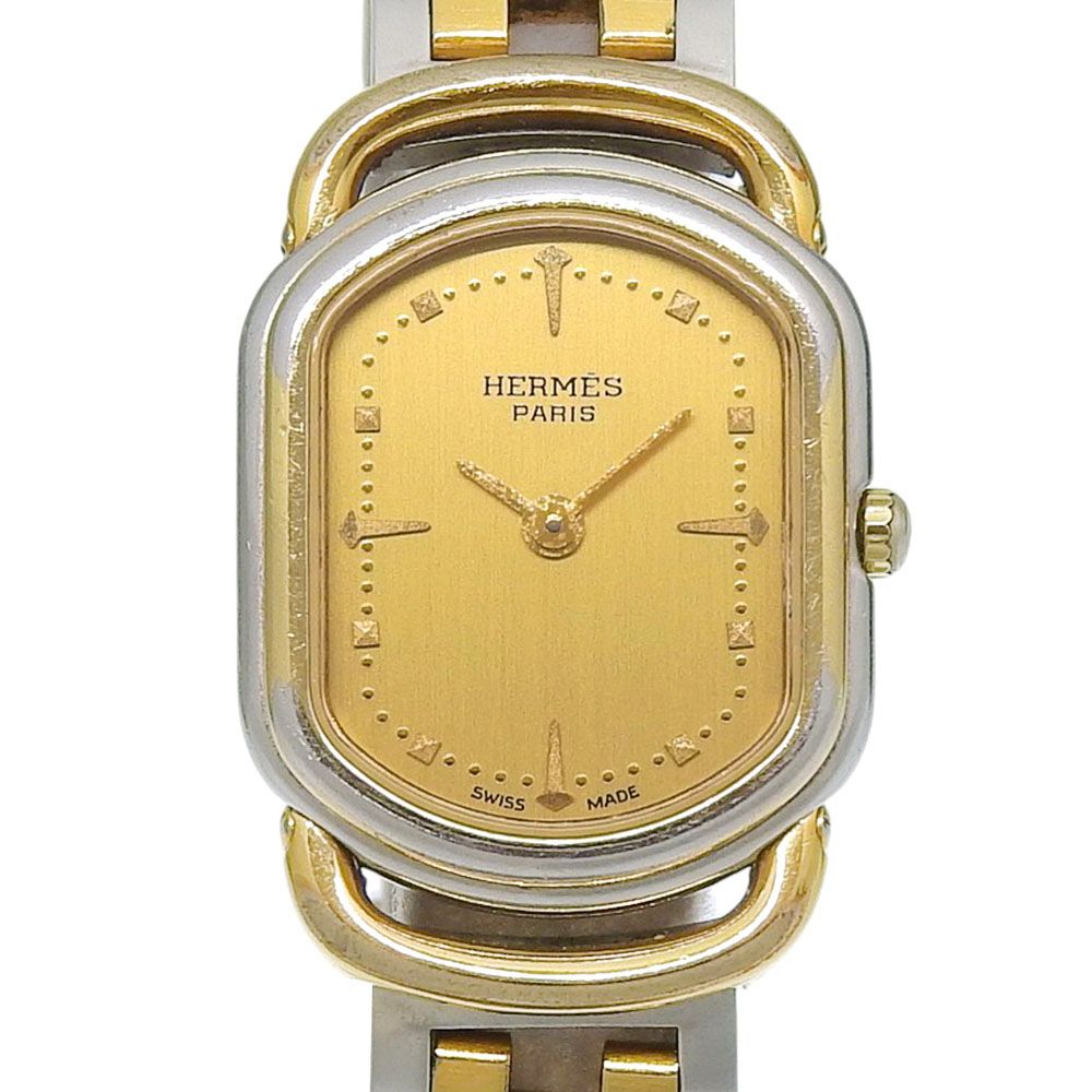 Hermes Rallye Stainless Steel Gold Plated Quartz Analog Display Dial Watch