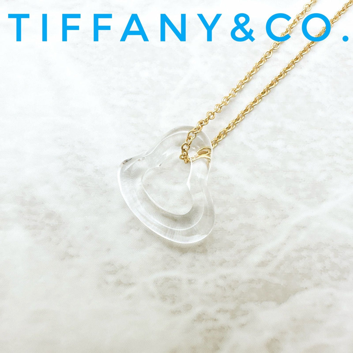 Tiffany & Co Open Heart Crystal Yellow Gold Necklace 41