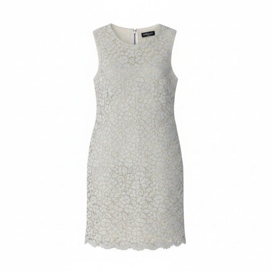 Dolce & Gabbana Flower Motif Full Lace Sleeveless Mini Dress Tight 36 White