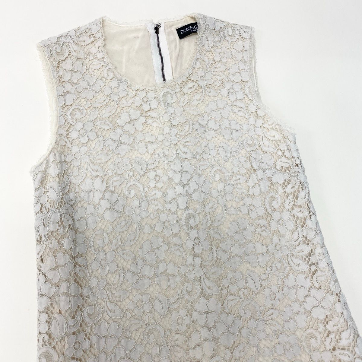 Dolce & Gabbana Flower Motif Full Lace Sleeveless Mini Dress Tight 36 White — view 4