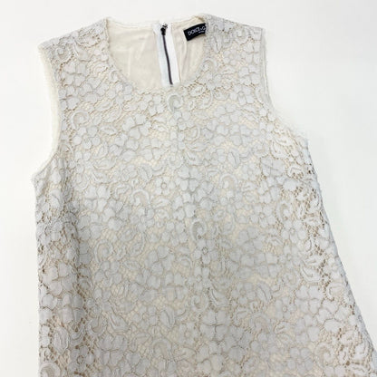 Dolce & Gabbana Flower Motif Full Lace Sleeveless Mini Dress Tight 36 White — view 4