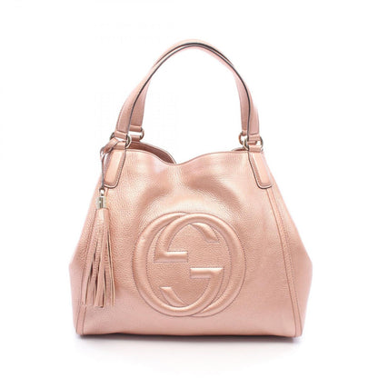 Gucci Tote Bag Soho Cellarius Interlocking G Metallic Pink Leather