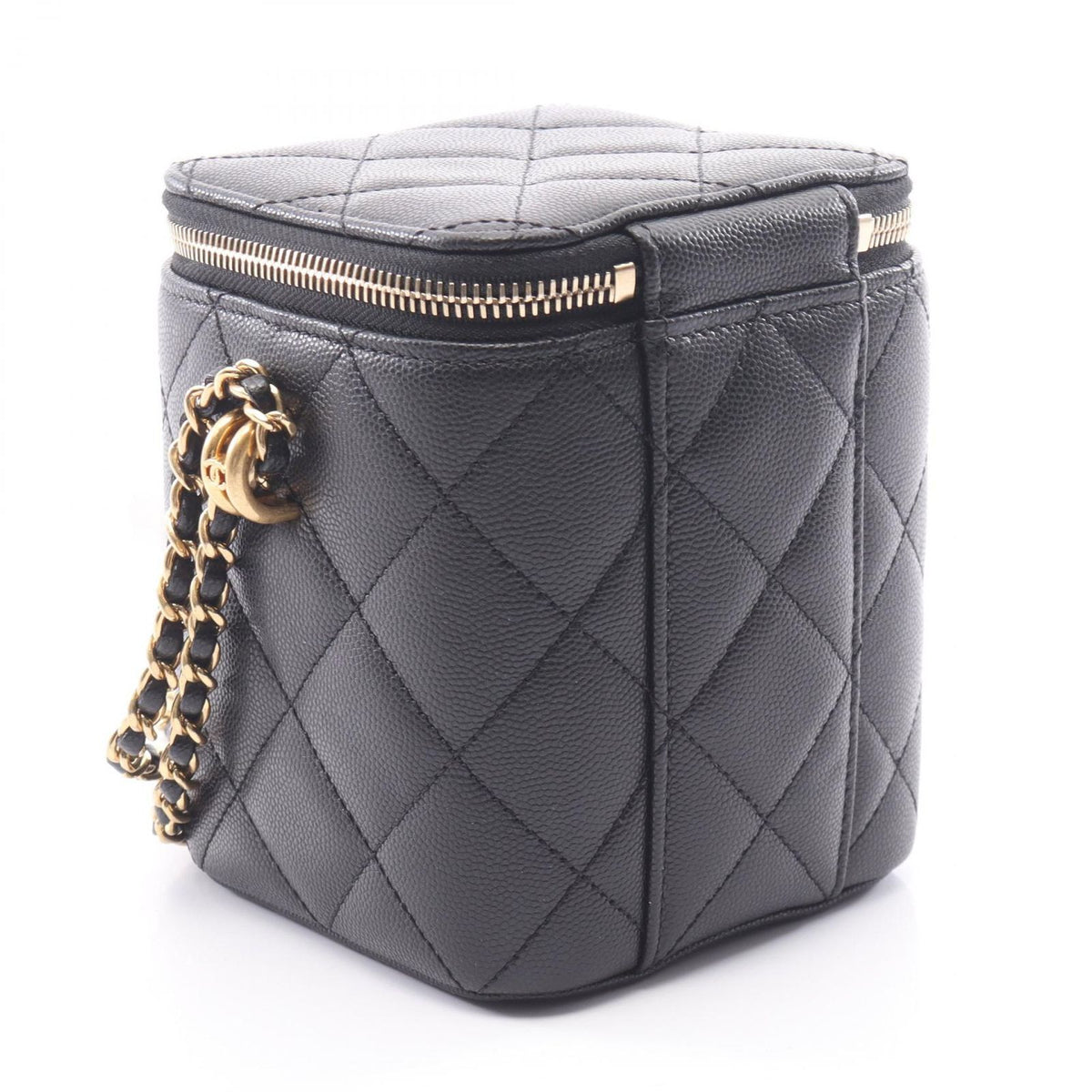Chanel Shoulder Bag Quilted Vanity Black Caviar Leather Chain — view 2