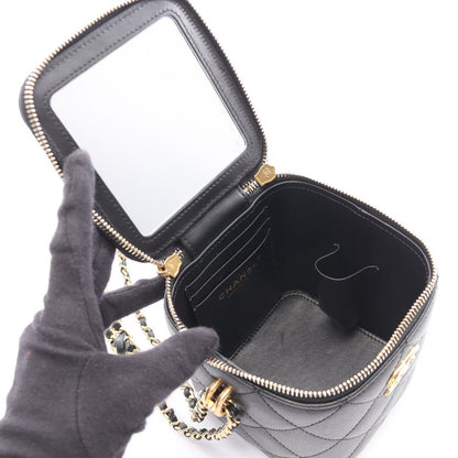 Chanel Shoulder Bag Quilted Vanity Black Caviar Leather Chain — view 3