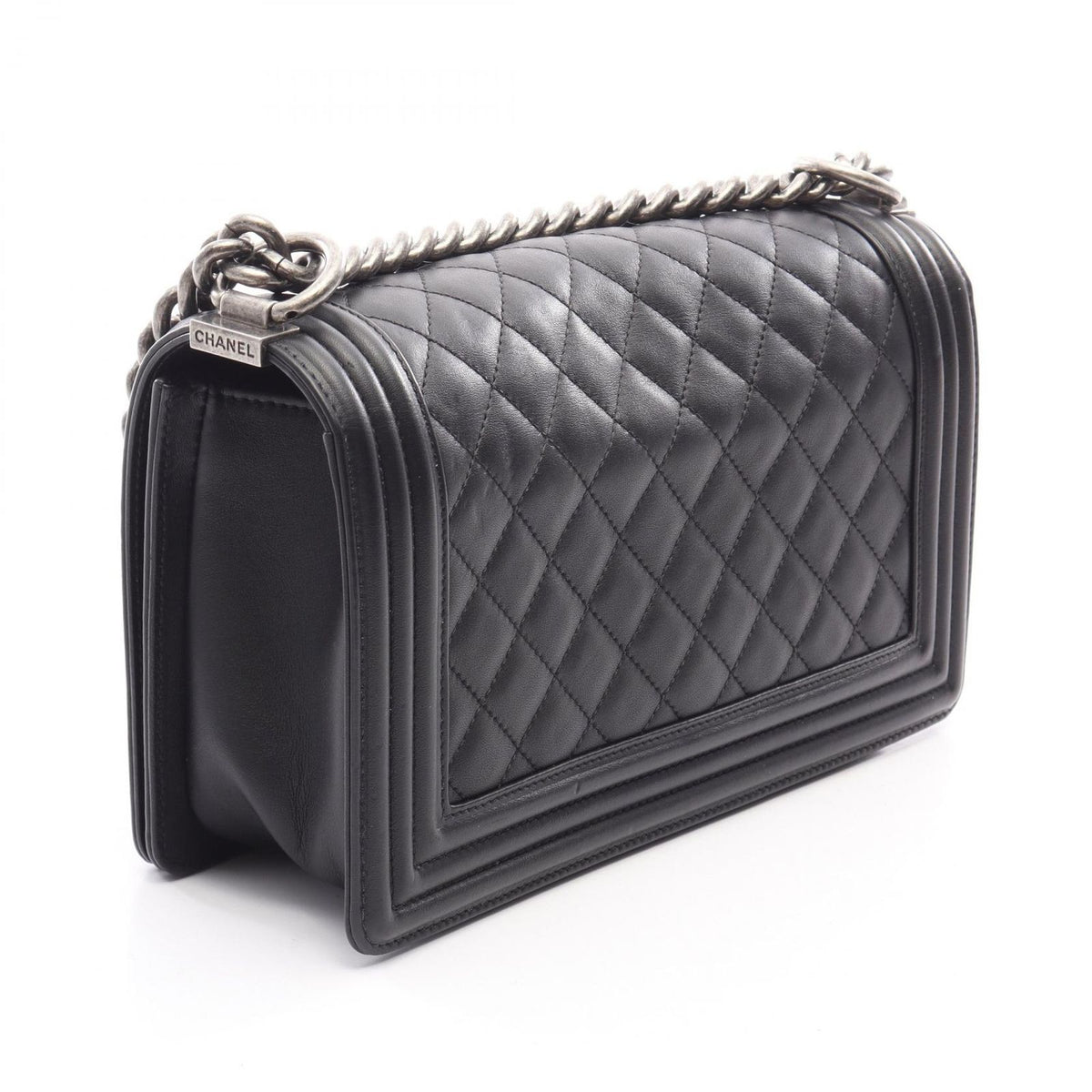 Chanel Shoulder Bag Boy Antique Silver Black Lambskin Boy Chain — view 2
