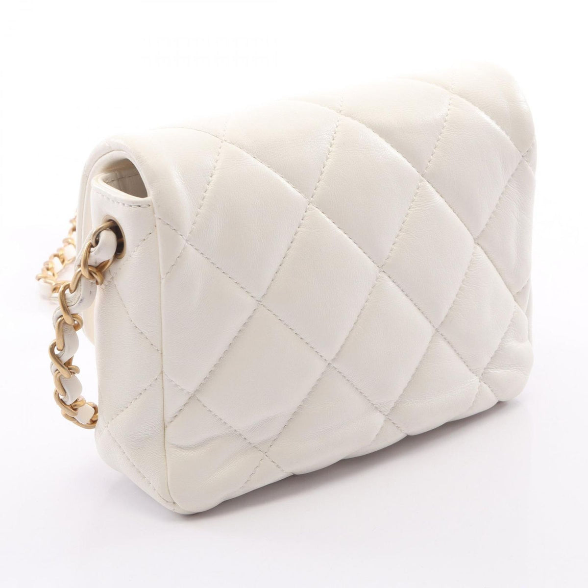 Chanel Shoulder Bag Quilted Heart Lock White Lambskin Small Chain — view 2