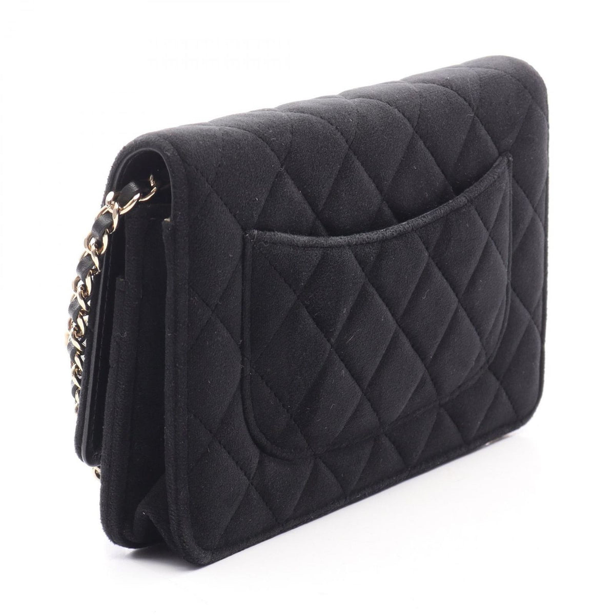 Chanel Shoulder Bag Quilted Rhinestone Black Fabric Chain Wallet — view 2