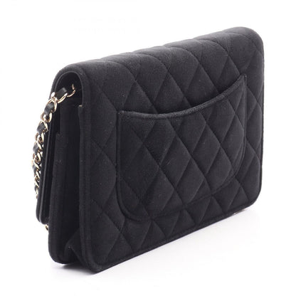 Chanel Shoulder Bag Quilted Rhinestone Black Fabric Chain Wallet — view 2