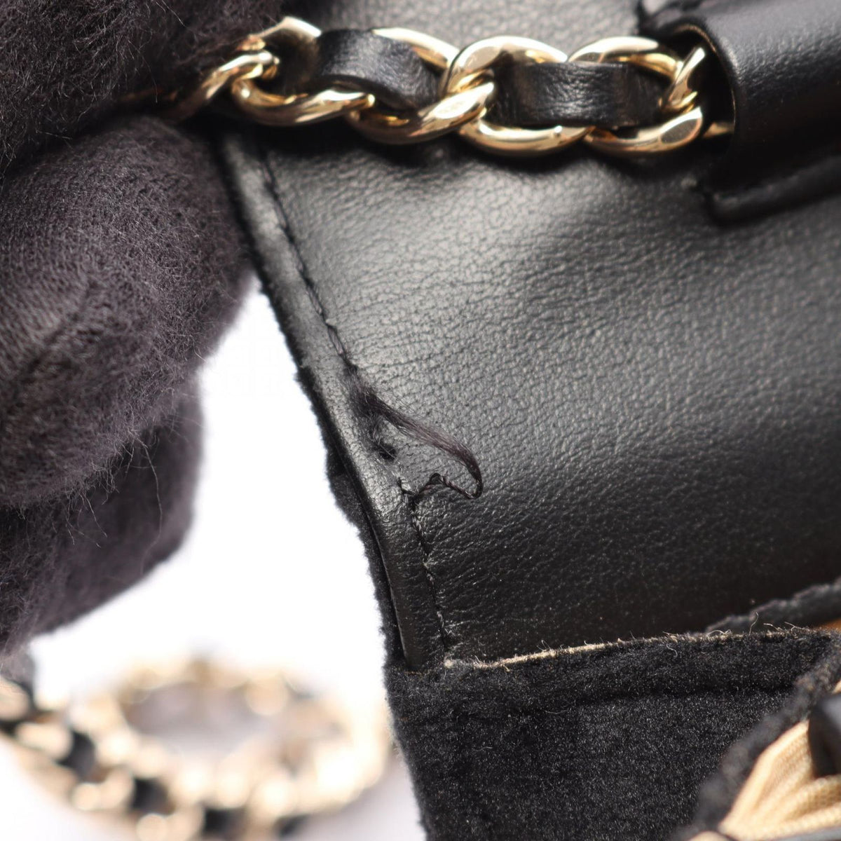 Chanel Shoulder Bag Quilted Rhinestone Black Fabric Chain Wallet — view 7