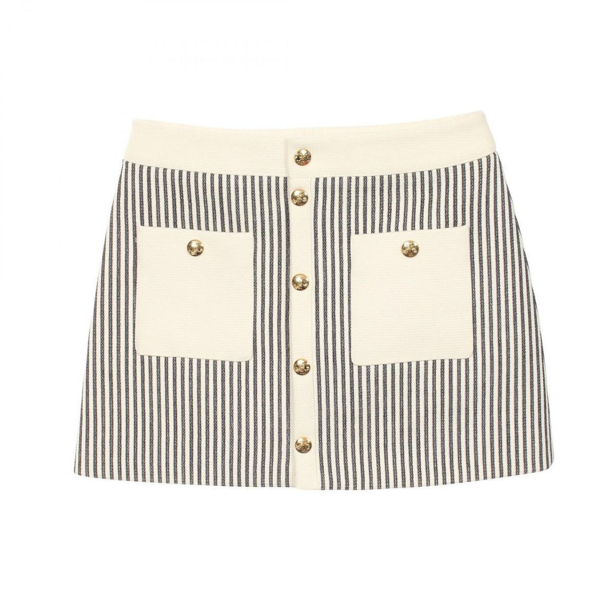 Celine Skirt Triomphe Button Stripe Wool Cotton