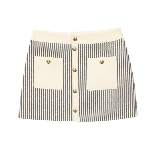Celine Skirt Triomphe Button Stripe Wool Cotton