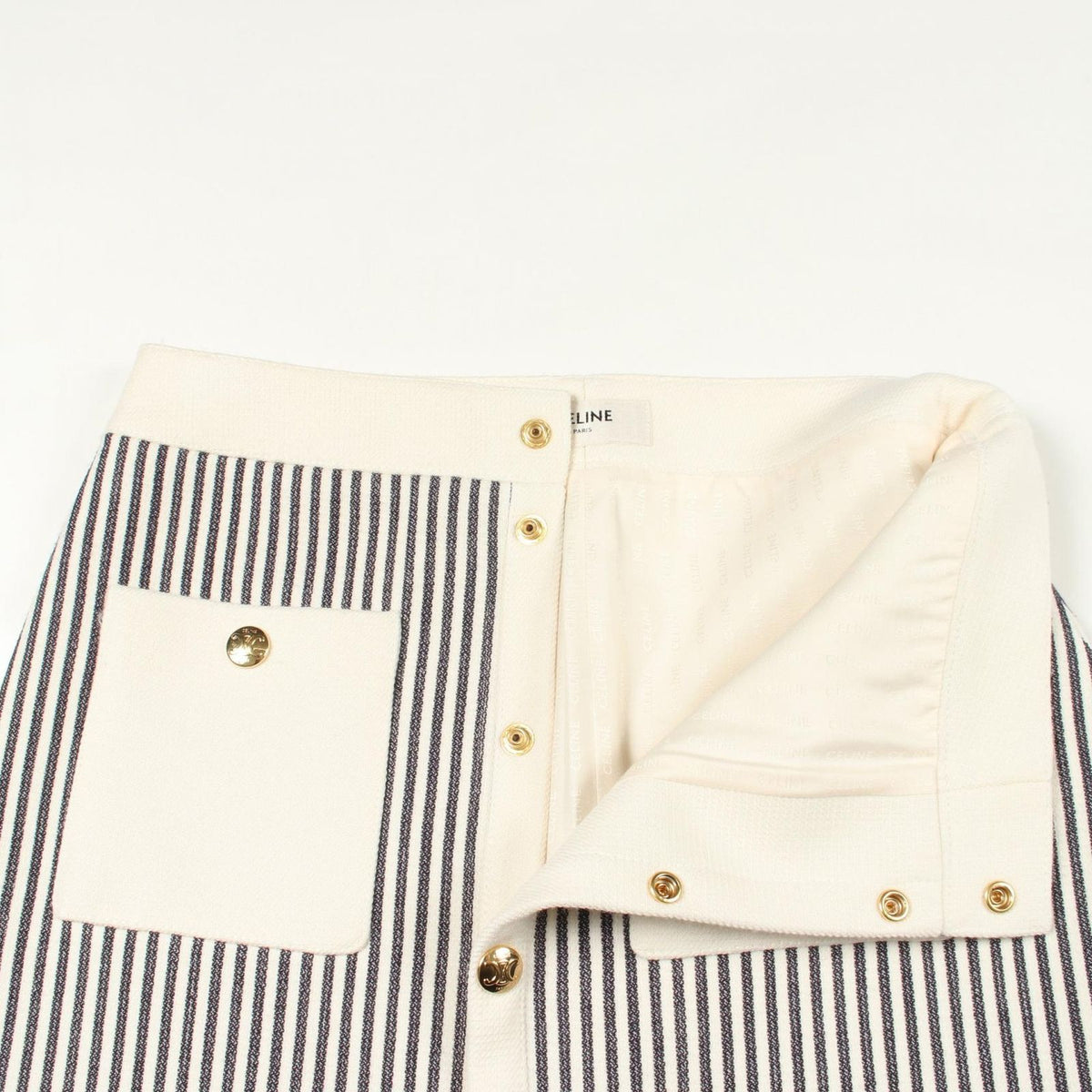 Celine Skirt Triomphe Button Stripe Wool Cotton — view 5