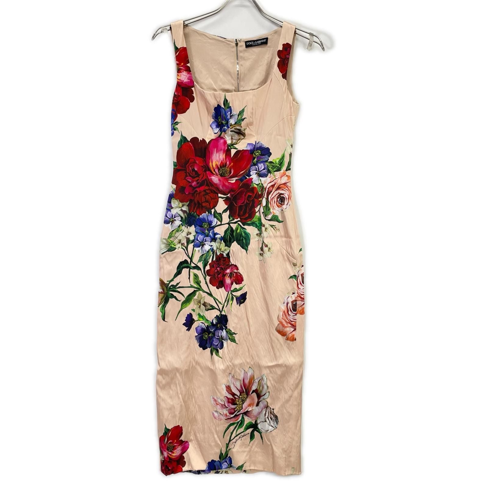 Dolce & Gabbana Salmon Pink Floral Pattern Sleeveless Rayon Dress 36