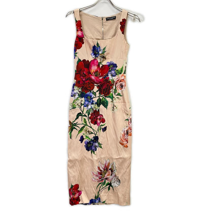 Dolce & Gabbana Salmon Pink Floral Pattern Sleeveless Rayon Dress 36