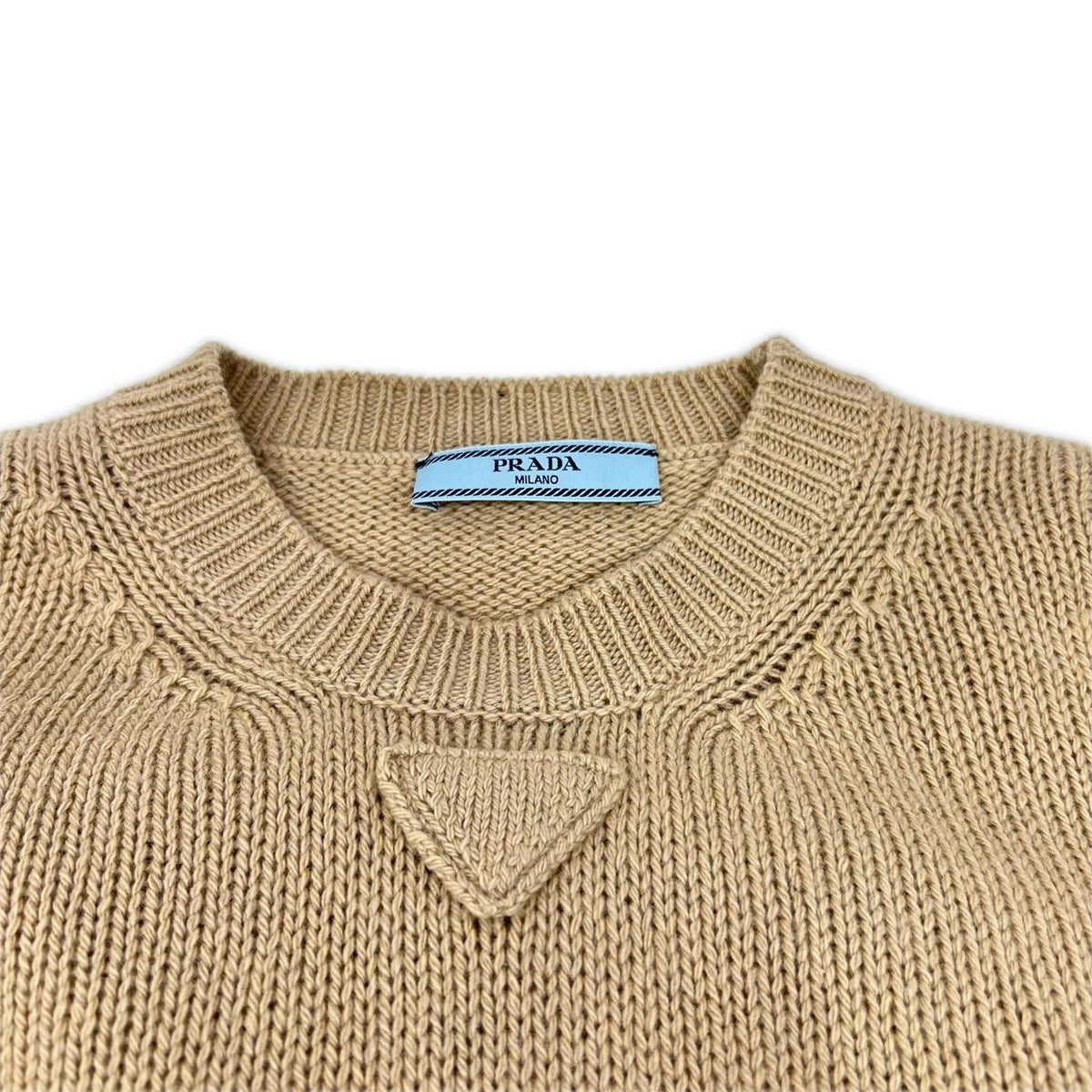 Prada Made Beige Cashmere Blend Wool Triangle Motif Pullover Knit 36 Sweater — view 3
