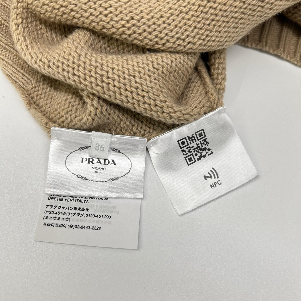 Prada Made Beige Cashmere Blend Wool Triangle Motif Pullover Knit 36 Sweater — view 4