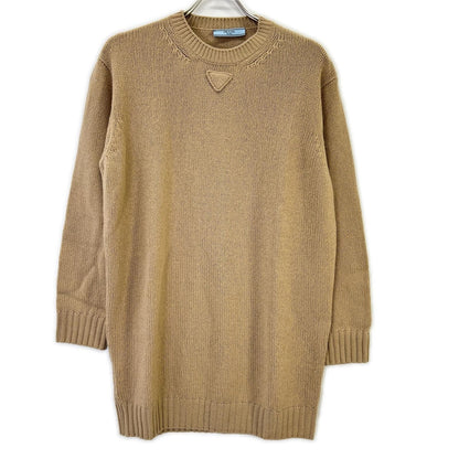 Prada Made Beige Cashmere Blend Wool Triangle Motif Pullover Knit 36 Sweater