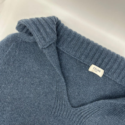 Celine Blue Cashmere 100 Hedi Slimane Era Open Collar Sweater Color Pullover — view 5