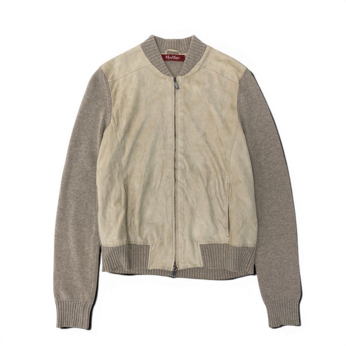 Max Mara Studio Suede Knit Contrast Jacket Wool Blend M Beige — view 2