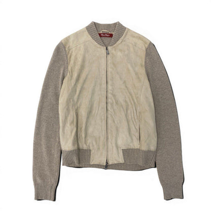 Max Mara Studio Suede Knit Contrast Jacket Wool Blend M Beige — view 2