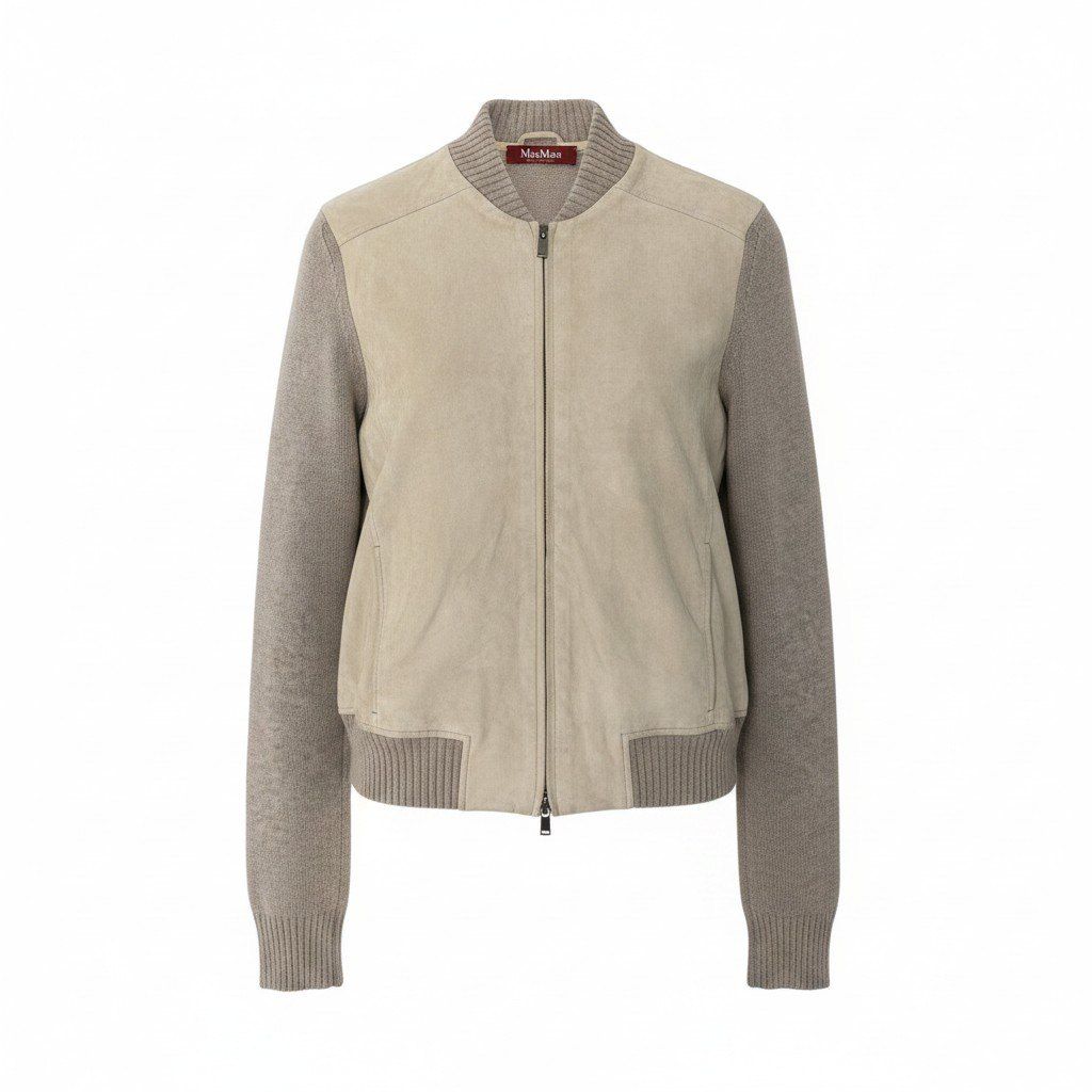 Max Mara Studio Suede Knit Contrast Jacket Wool Blend M Beige