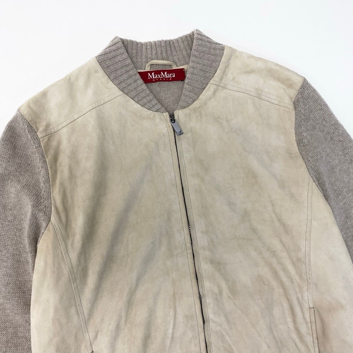 Max Mara Studio Suede Knit Contrast Jacket Wool Blend M Beige — view 4