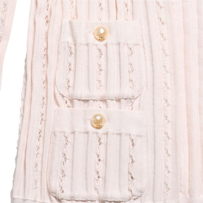 Chanel Cardigan Pearl Button CC Logo Cotton Rayon Polyester Pink — view 7