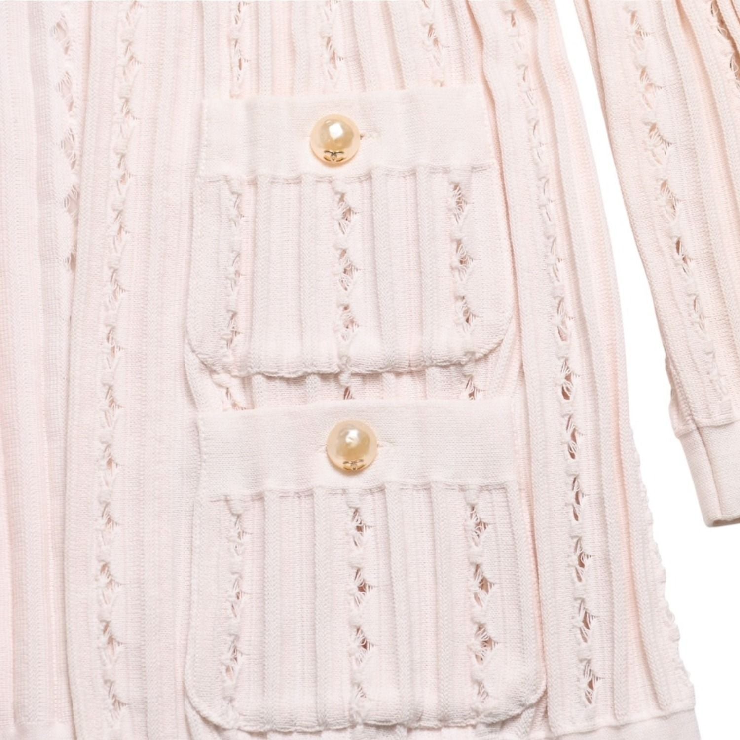 Chanel Cardigan Pearl Button CC Logo Cotton Rayon Polyester Pink — view 8