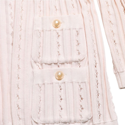 Chanel Cardigan Pearl Button CC Logo Cotton Rayon Polyester Pink — view 8
