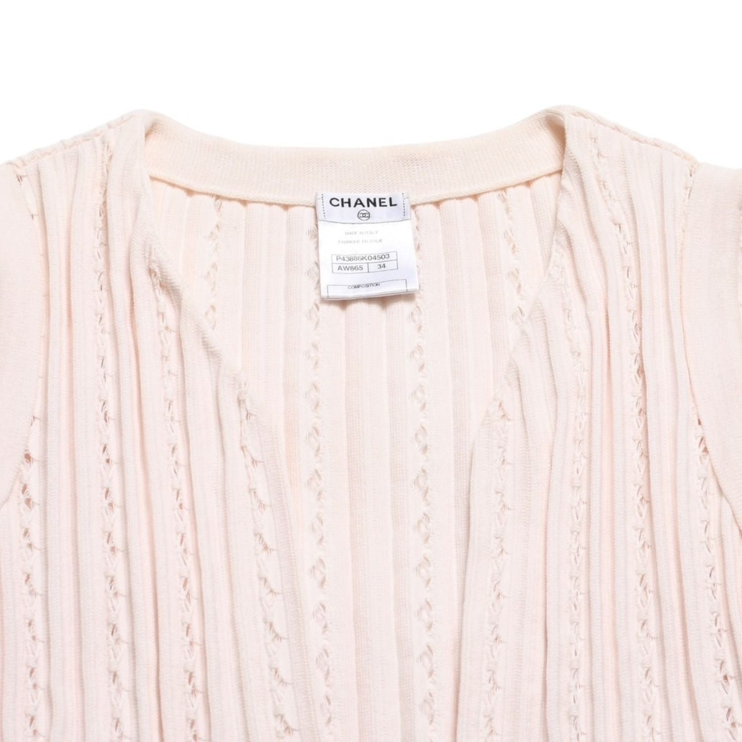 Chanel Cardigan Pearl Button CC Logo Cotton Rayon Polyester Pink — view 3