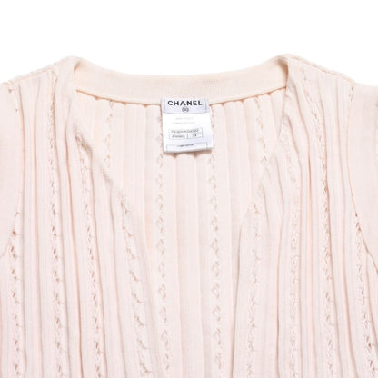 Chanel Cardigan Pearl Button CC Logo Cotton Rayon Polyester Pink — view 3