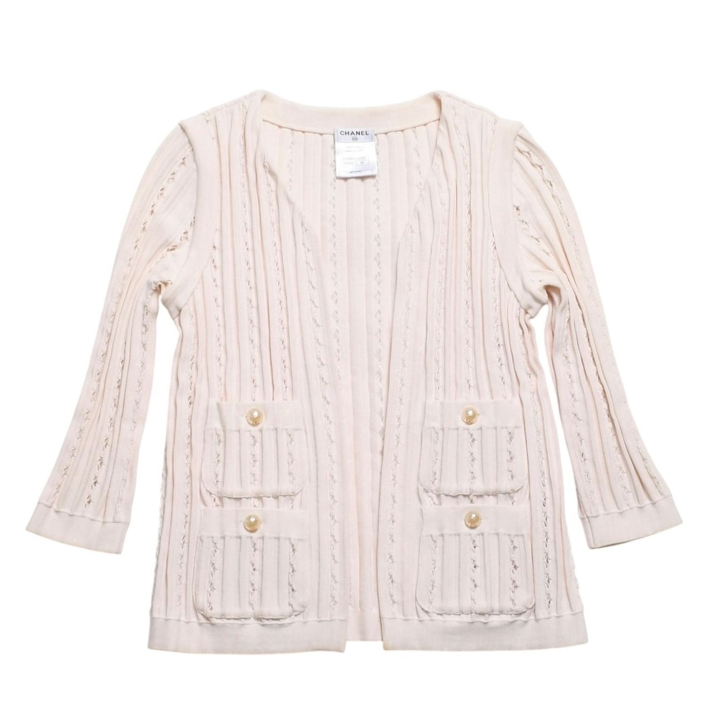 Chanel Cardigan Pearl Button CC Logo Cotton Rayon Polyester Pink