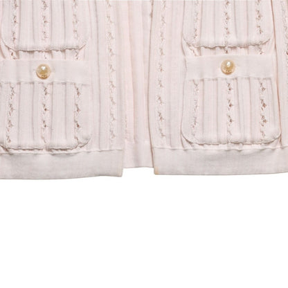 Chanel Cardigan Pearl Button CC Logo Cotton Rayon Polyester Pink — view 6