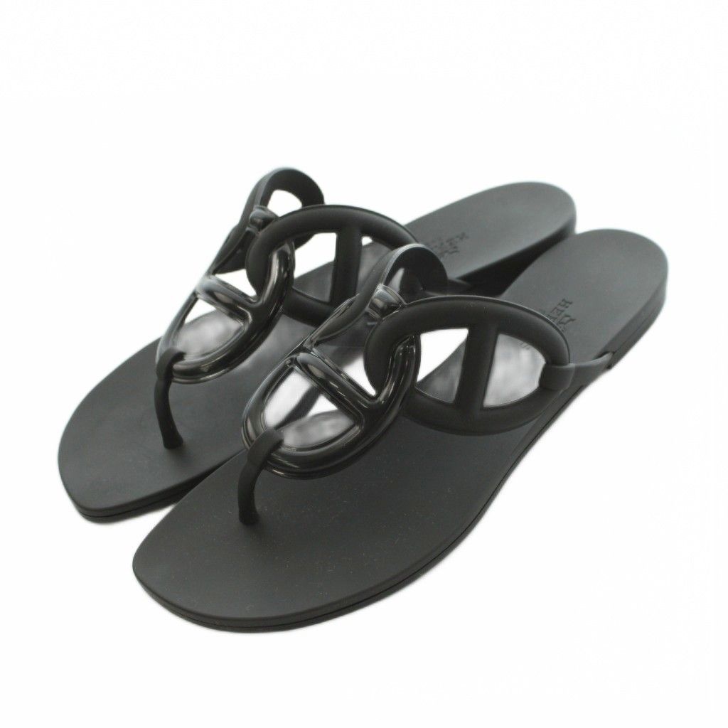 Hermes Ejeri Thong Sandals Black 37