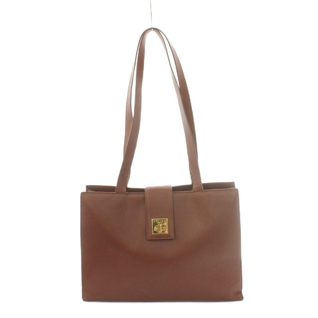 Celine Turnlock Tote Bag Leather Brown